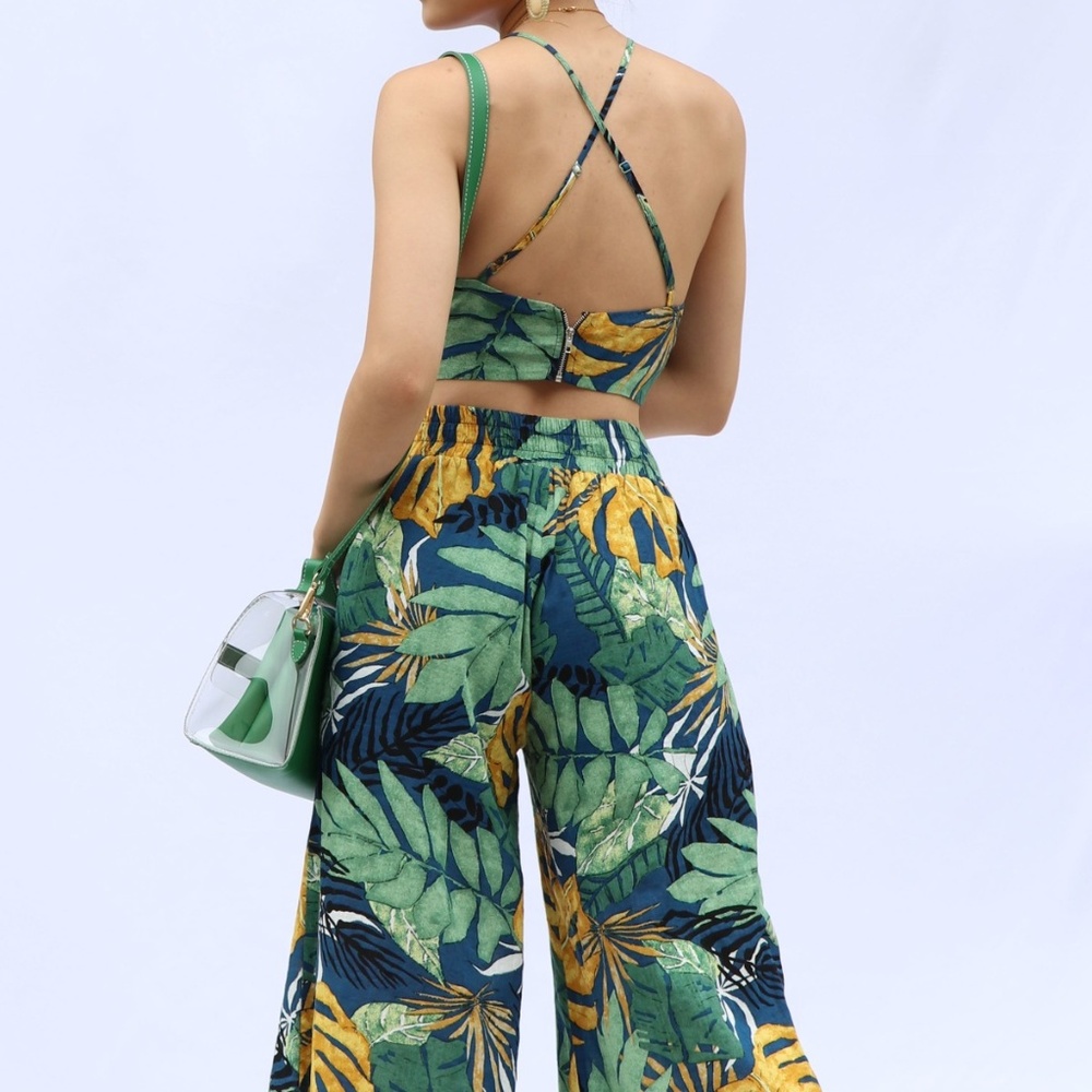 NWT 2pc Tropical Jumpsuit - Halter Top, Wide Legs - Picture 4 of 8